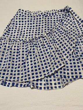 Vineyard Vines Blue & White Painted Check Faux-Wrap Midi Skirt-Size small